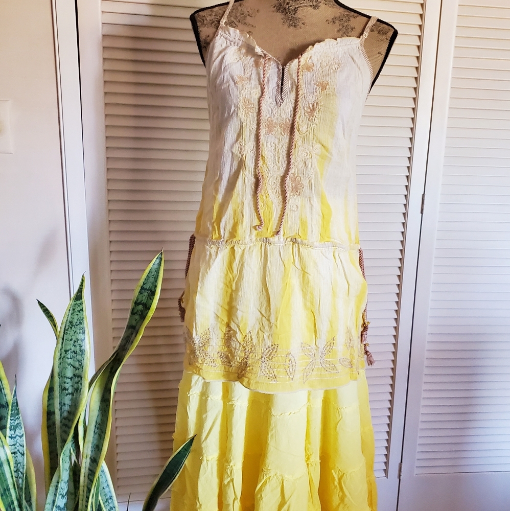 Popular Yellow Free People Embroidered Tie-Dye Set